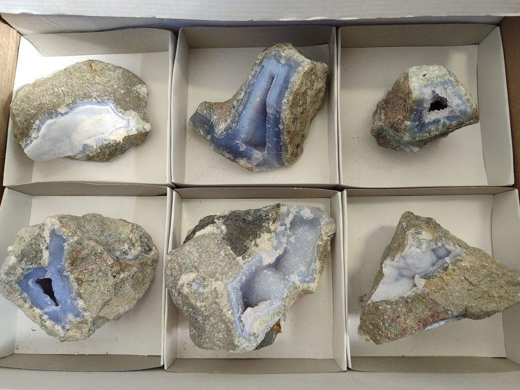 Natural Blue Lace Agate Geodes x 6 From Nsanje, Malawi - Toprock Gemstones and Minerals 