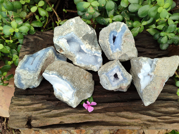 Natural Blue Lace Agate Geodes x 6 From Nsanje, Malawi