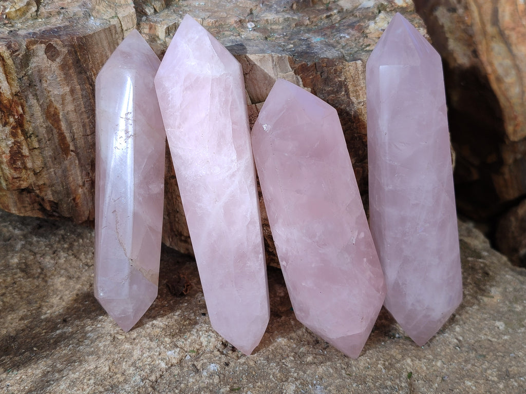 Polished Double Terminated Rose Quartz Points x 6 From Ambatondrazaka, Madagascar - Toprock Gemstones and Minerals 