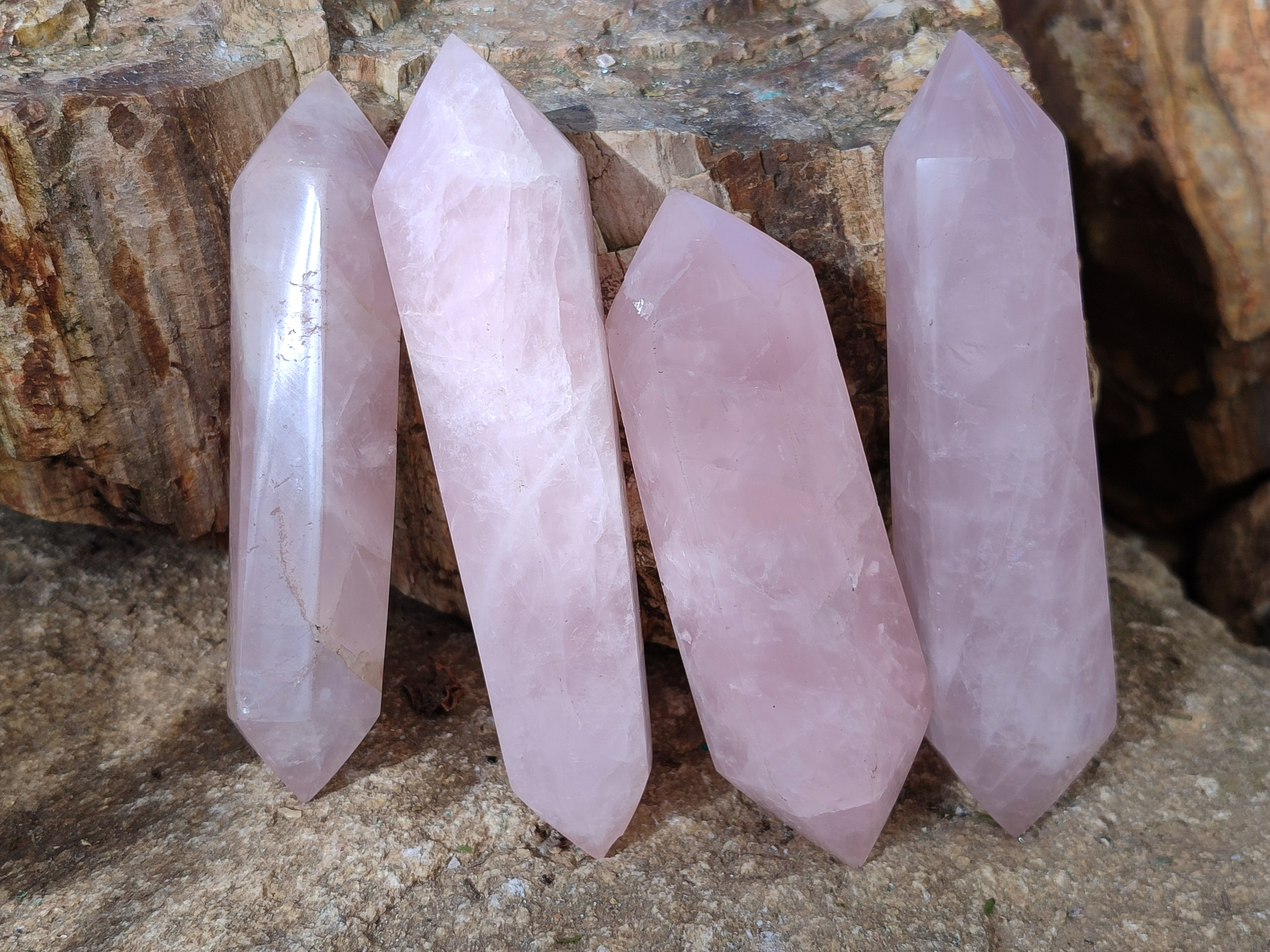 Polished Double Terminated Rose Quartz Points x 6 From Ambatondrazaka, Madagascar - Toprock Gemstones and Minerals 