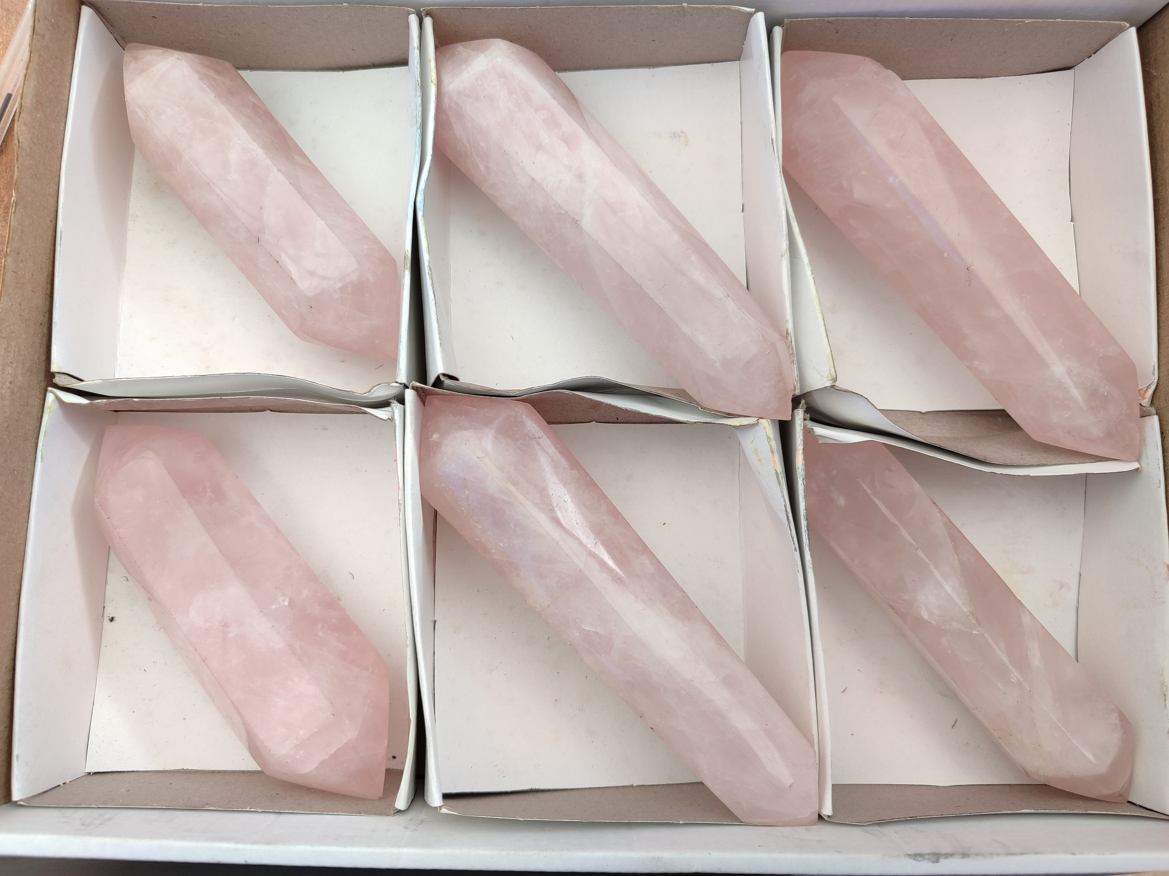Polished Double Terminated Rose Quartz Points x 6 From Ambatondrazaka, Madagascar - Toprock Gemstones and Minerals 