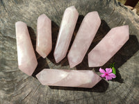 Polished Double Terminated Rose Quartz Points x 6 From Ambatondrazaka, Madagascar