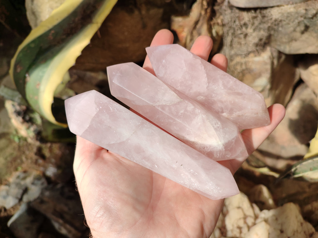 Polished Double Terminated Rose Quartz Points x 6 From Ambatondrazaka, Madagascar - Toprock Gemstones and Minerals 
