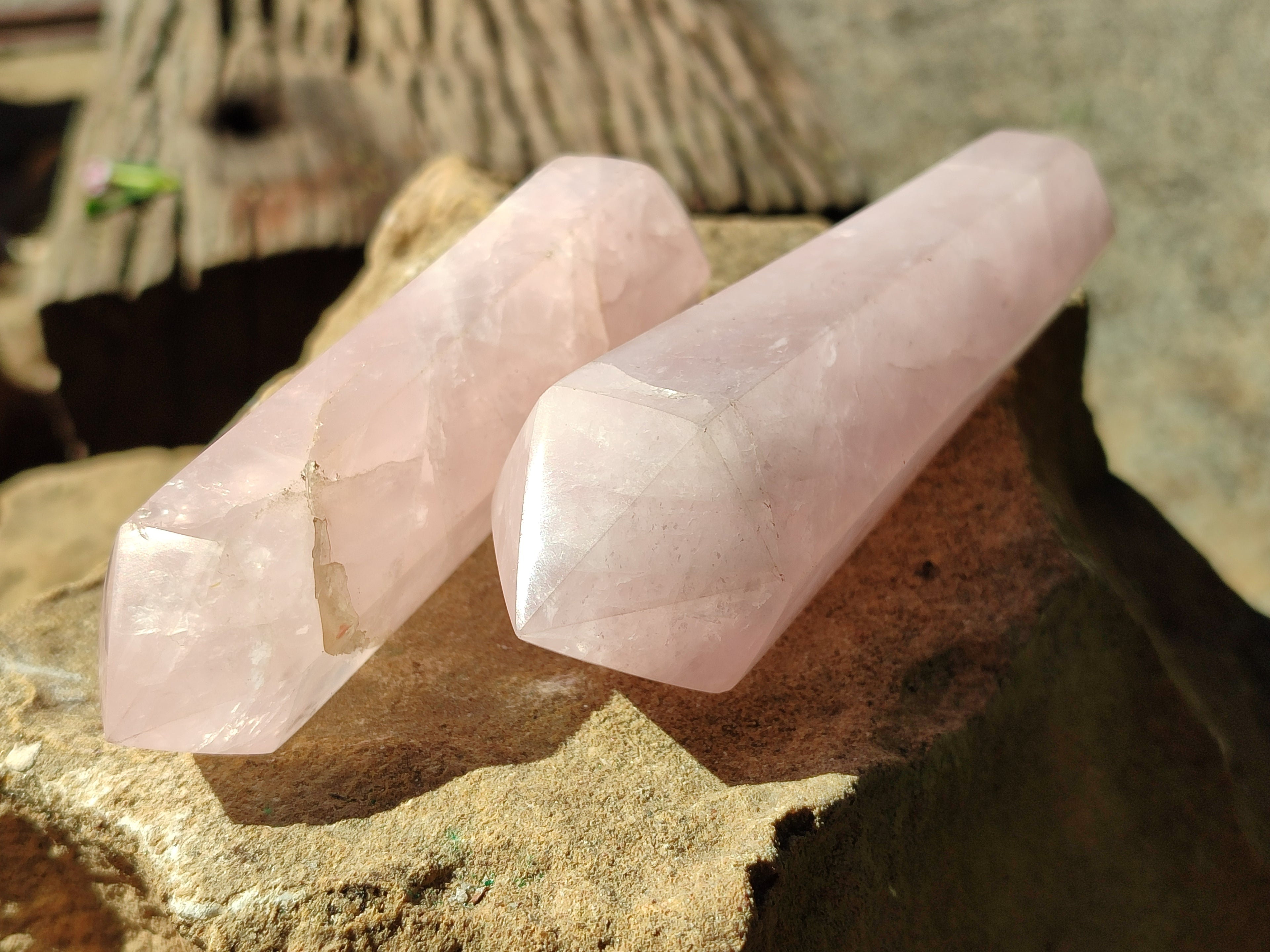 Polished Double Terminated Rose Quartz Points x 6 From Ambatondrazaka, Madagascar - Toprock Gemstones and Minerals 