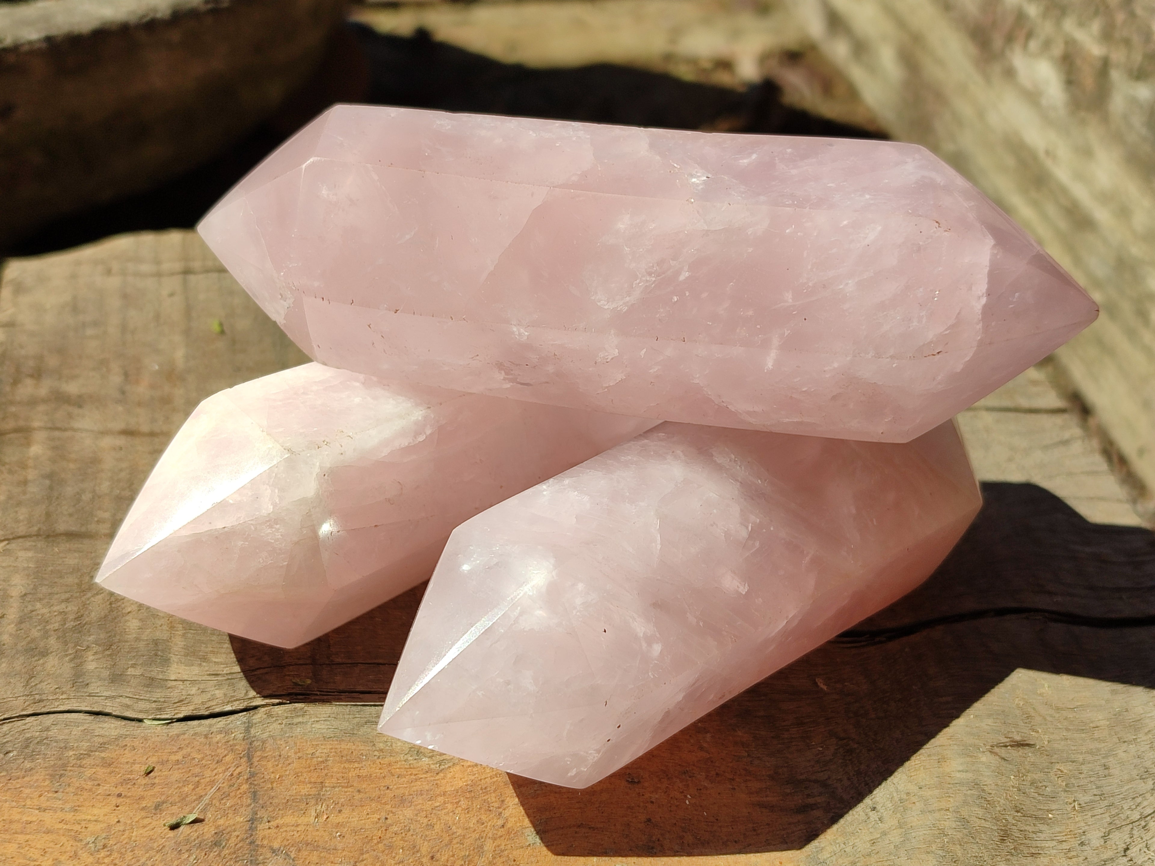 Polished Double Terminated Rose Quartz Points x 6 From Ambatondrazaka, Madagascar - Toprock Gemstones and Minerals 