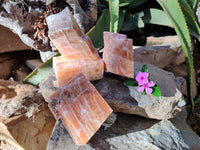 Natural Sunset Orange Calcite Specimens x 4 From Spitzkop, Namibia
