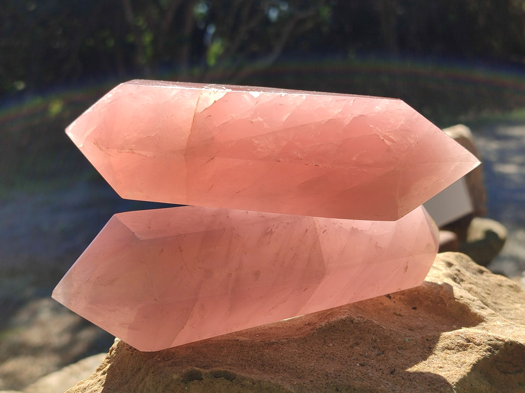 Polished Double Terminated Rose Quartz Points x 3 From Ambatondrazaka, Madagascar - Toprock Gemstones and Minerals 