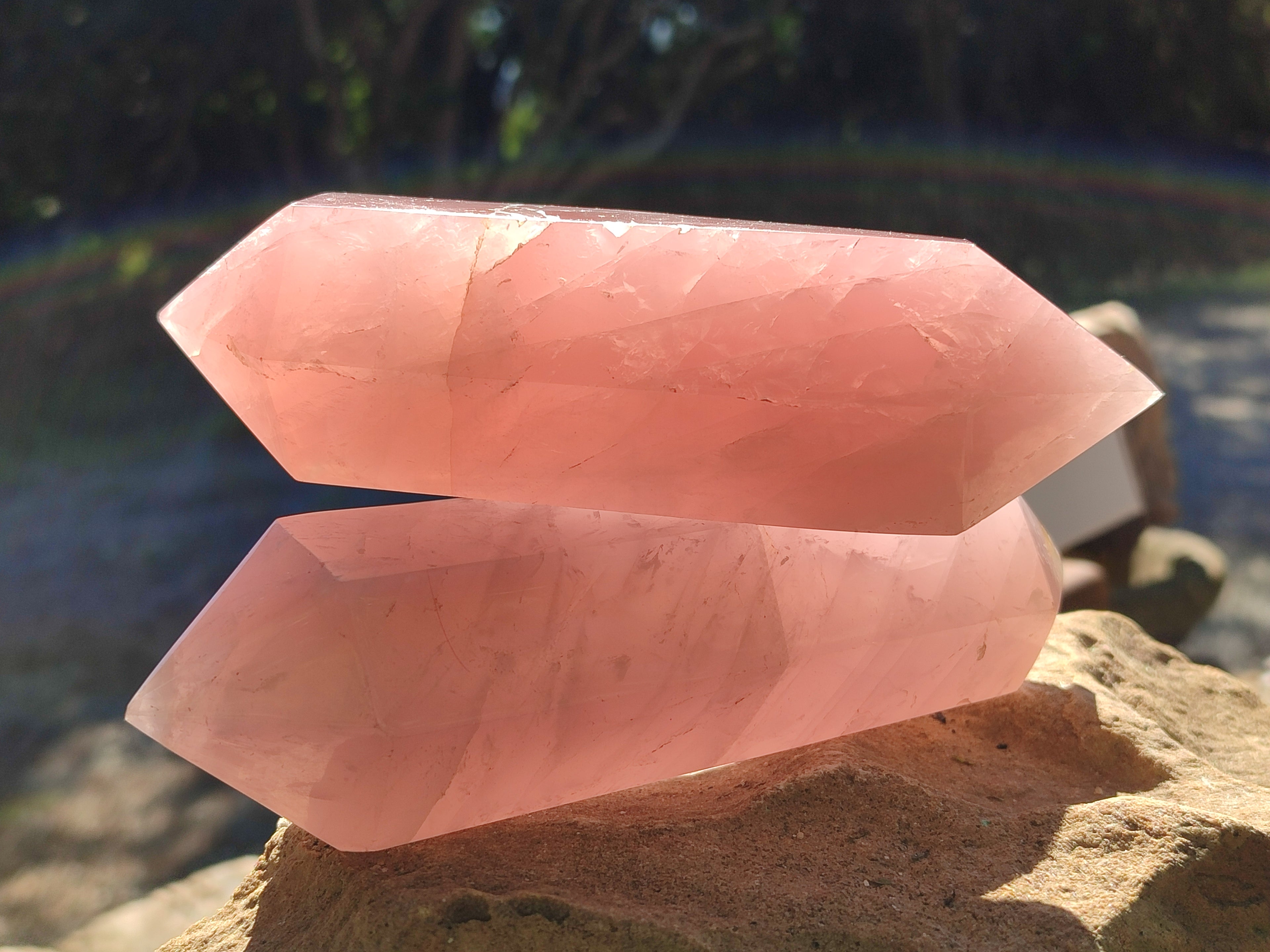 Polished Double Terminated Rose Quartz Points x 3 From Ambatondrazaka, Madagascar - Toprock Gemstones and Minerals 