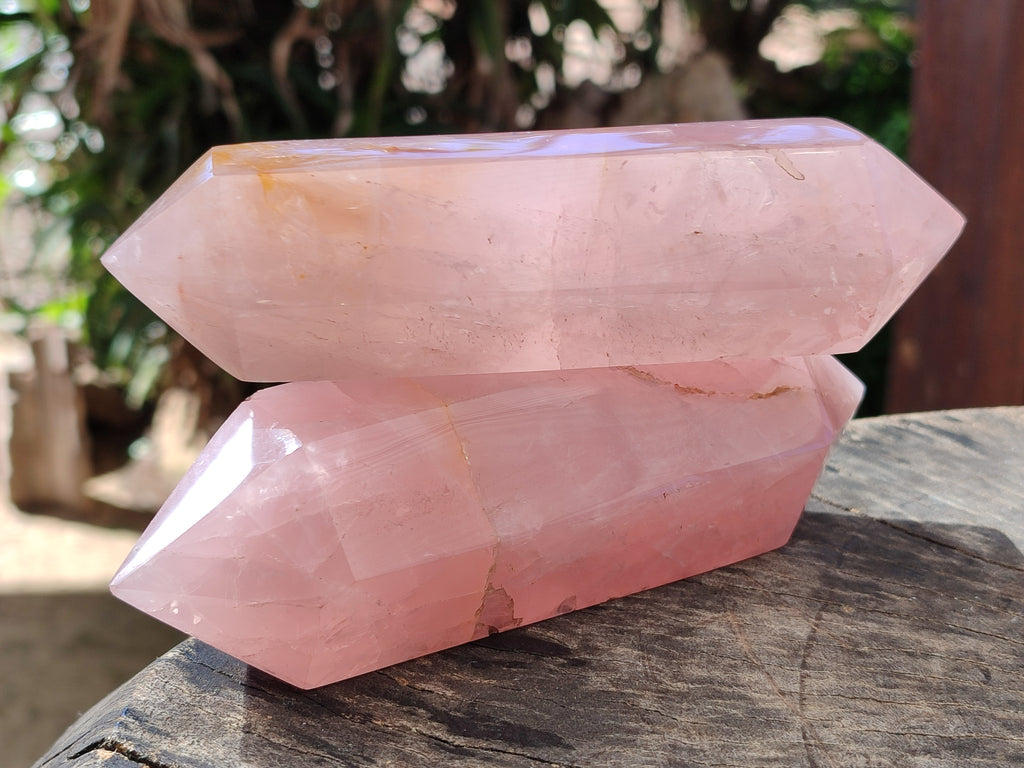 Polished Double Terminated Rose Quartz Points x 3 From Ambatondrazaka, Madagascar - Toprock Gemstones and Minerals 
