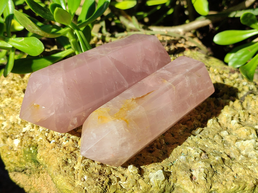 Polished Double Terminated Rose Quartz Points x 3 From Ambatondrazaka, Madagascar - Toprock Gemstones and Minerals 