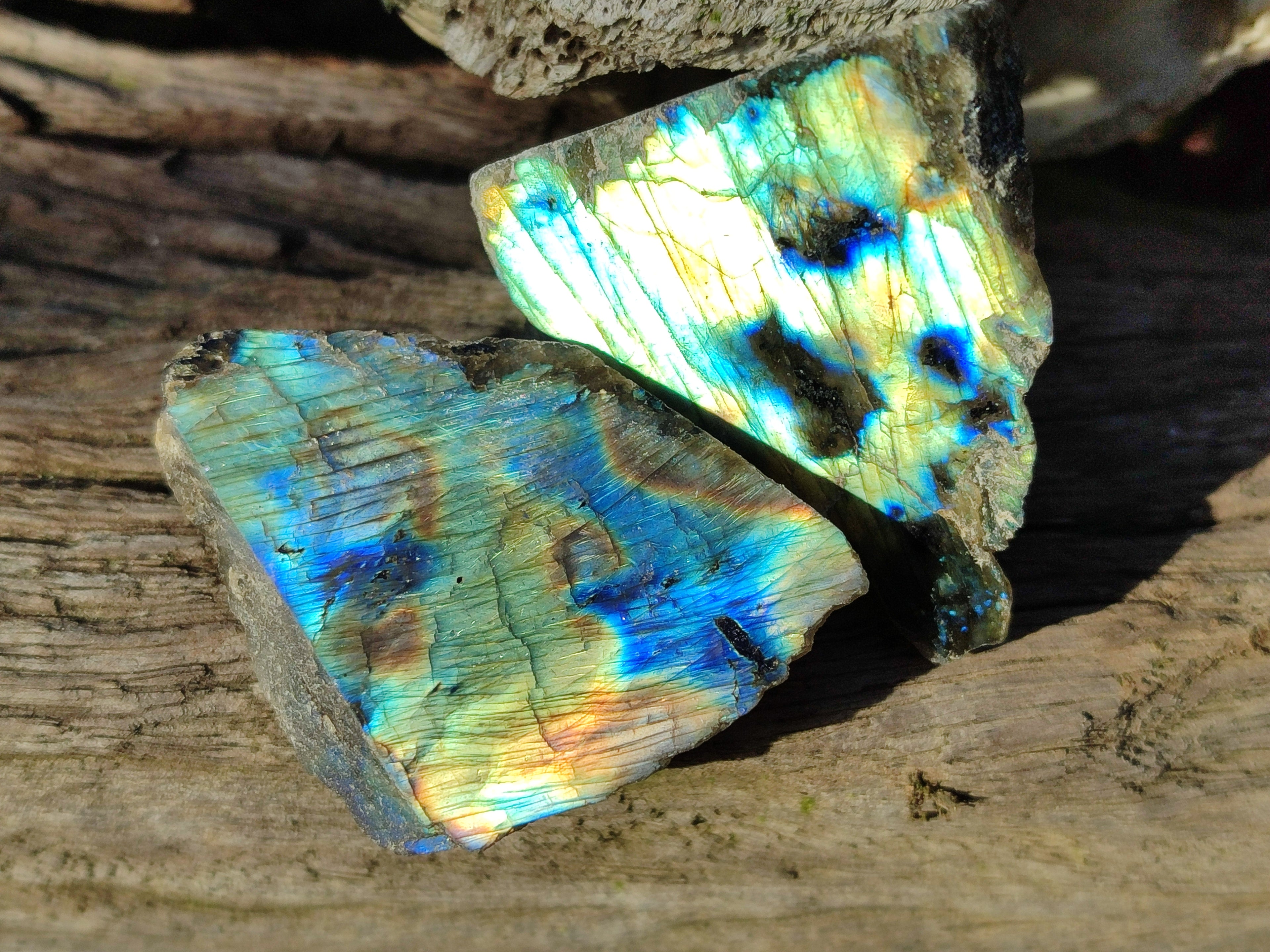 Polished On One Side Labradorite Plates x 35 From Tulear, Madagascar - Toprock Gemstones and Minerals 