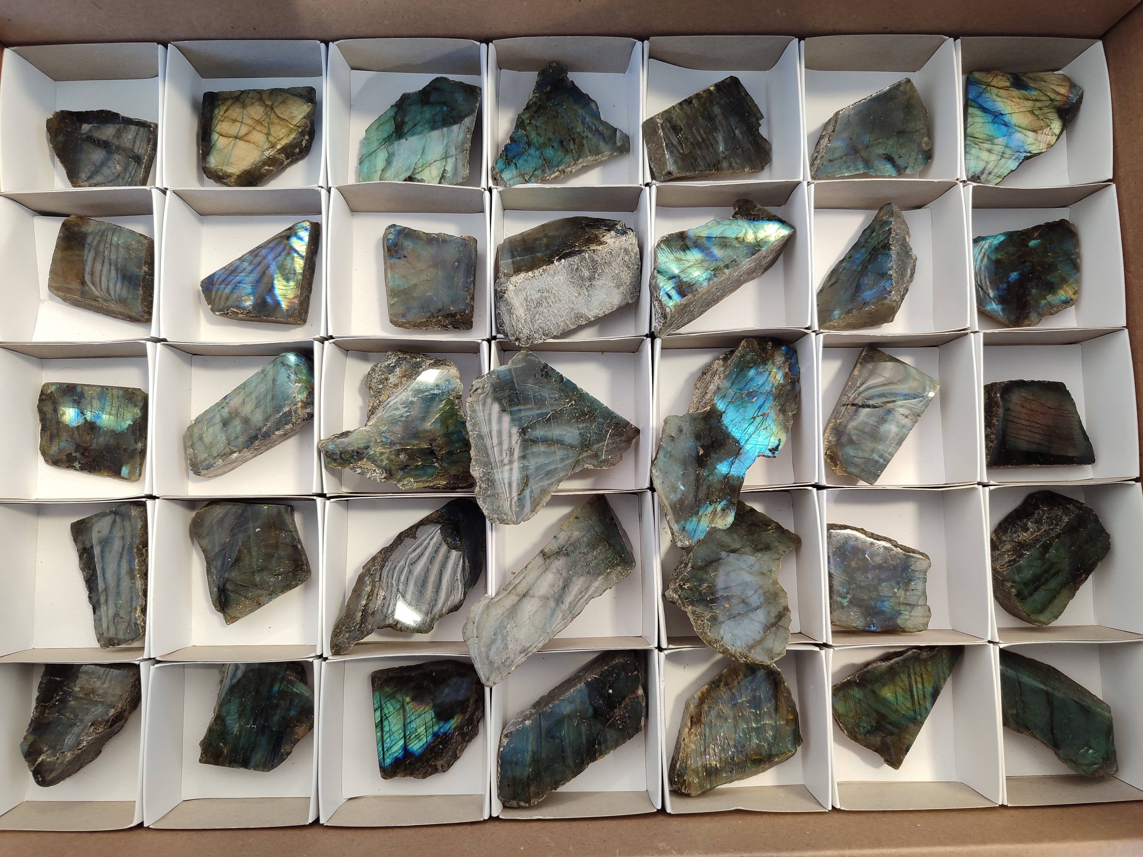 Polished On One Side Labradorite Plates x 35 From Tulear, Madagascar - Toprock Gemstones and Minerals 