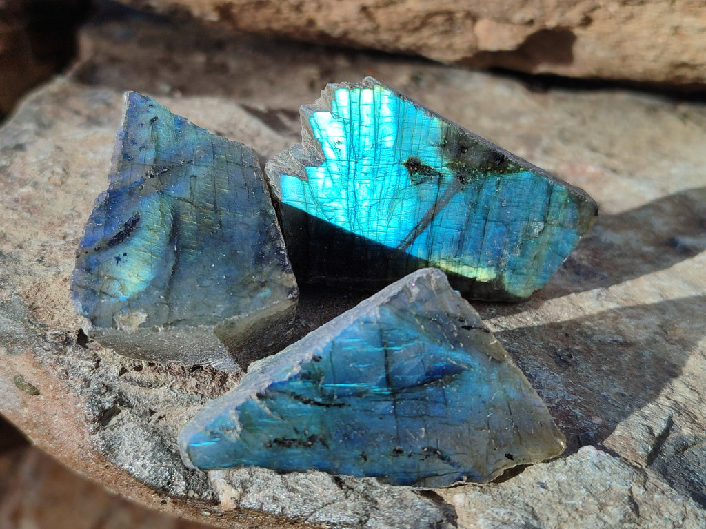 Polished On One Side Labradorite Plates x 35 From Tulear, Madagascar - Toprock Gemstones and Minerals 