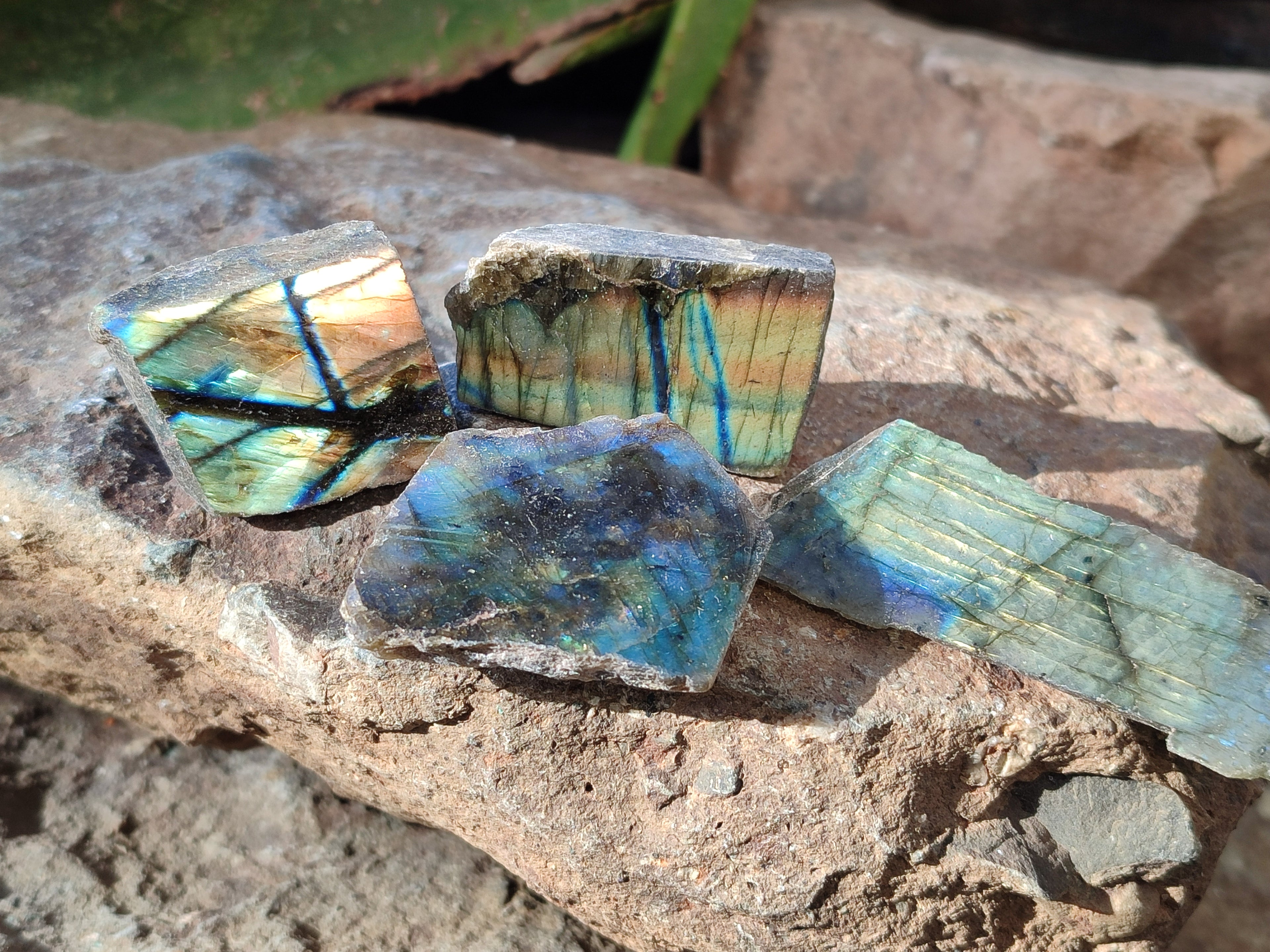 Polished On One Side Labradorite Plates x 35 From Tulear, Madagascar - Toprock Gemstones and Minerals 