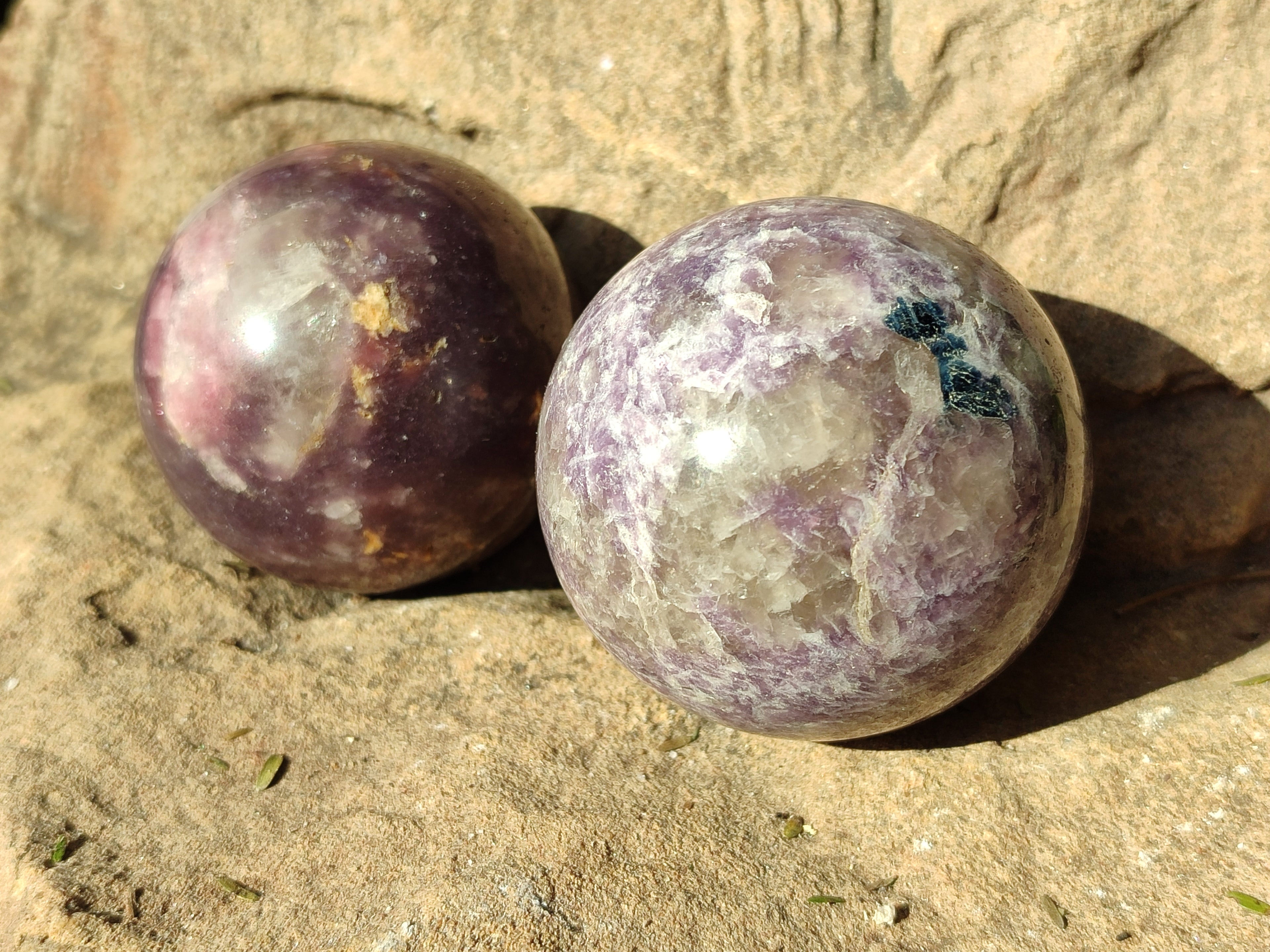 Polished Lepidolite with Pink Rubellite Spheres x 4 From Ambatondrazaka, Madagascar - Toprock Gemstones and Minerals 