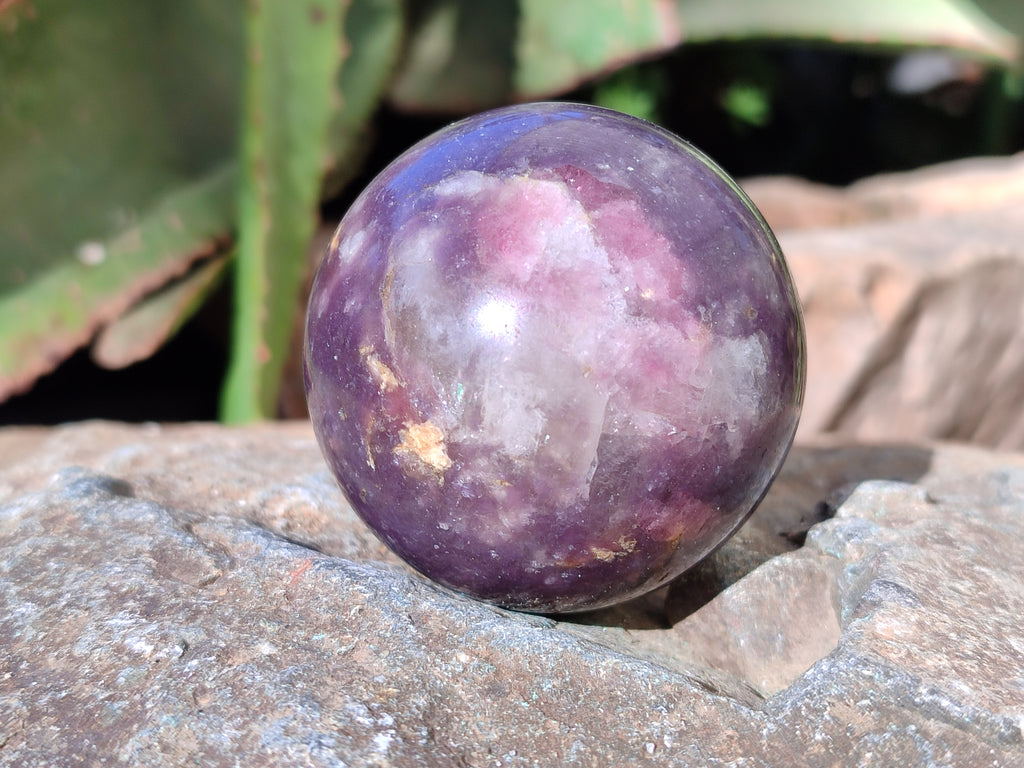 Polished Lepidolite with Pink Rubellite Spheres x 4 From Ambatondrazaka, Madagascar - Toprock Gemstones and Minerals 