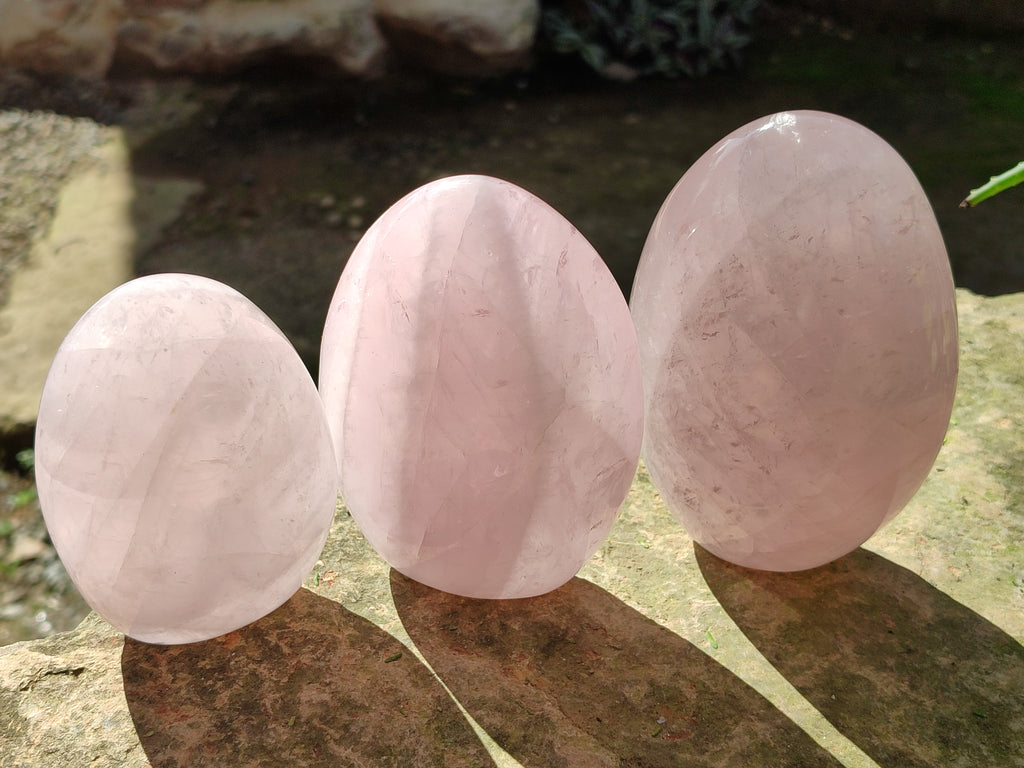 Polished Rose Quartz Standing Free Forms x 3 From Ambatondrazaka, Madagascar - Toprock Gemstones and Minerals 