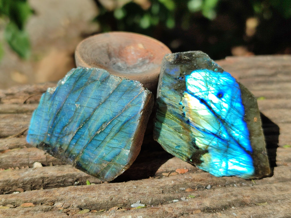 Polished On One Side Labradorite Plates x 35 From Tulear, Madagascar - Toprock Gemstones and Minerals 