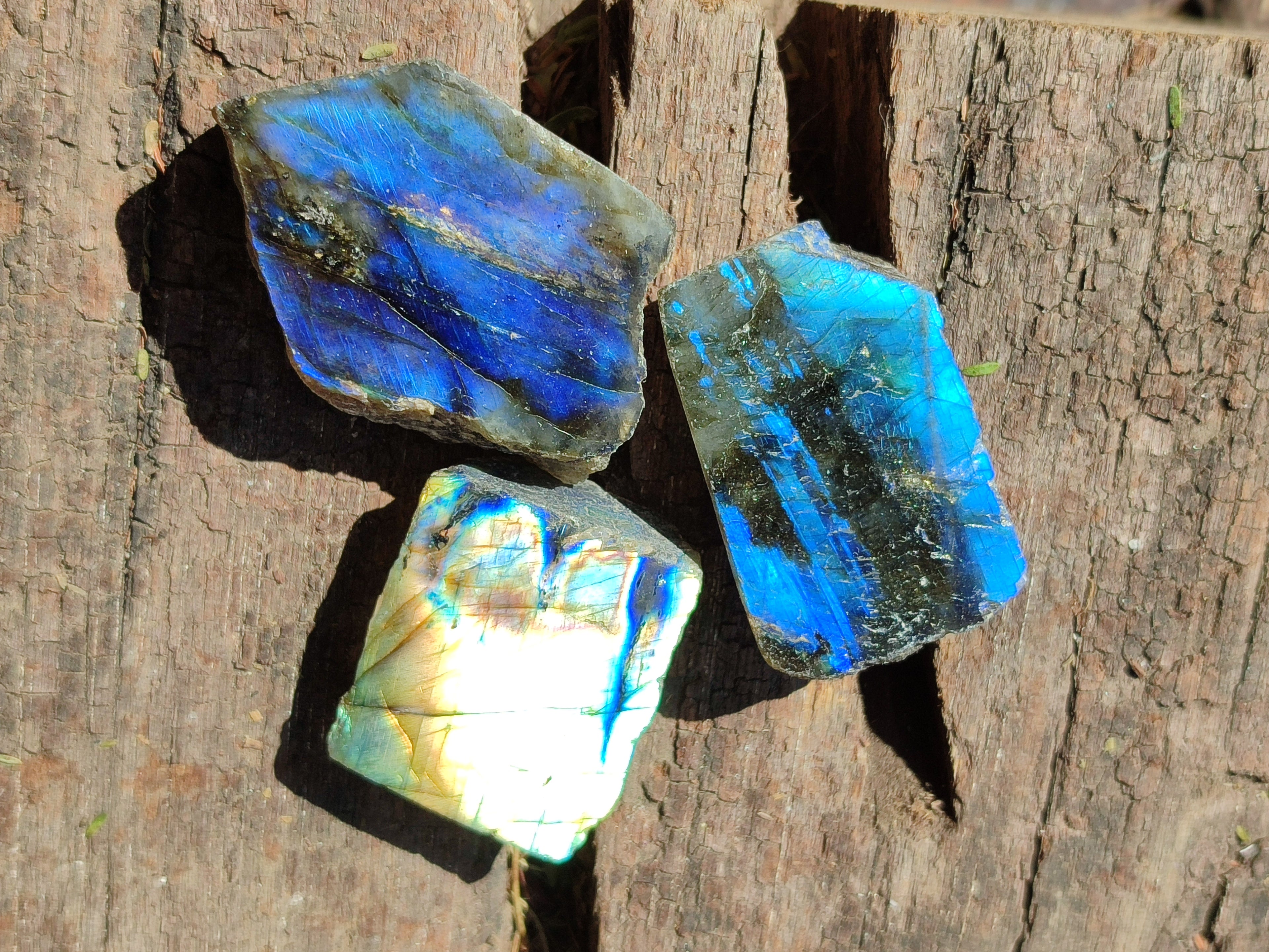 Polished On One Side Labradorite Plates x 35 From Tulear, Madagascar - Toprock Gemstones and Minerals 