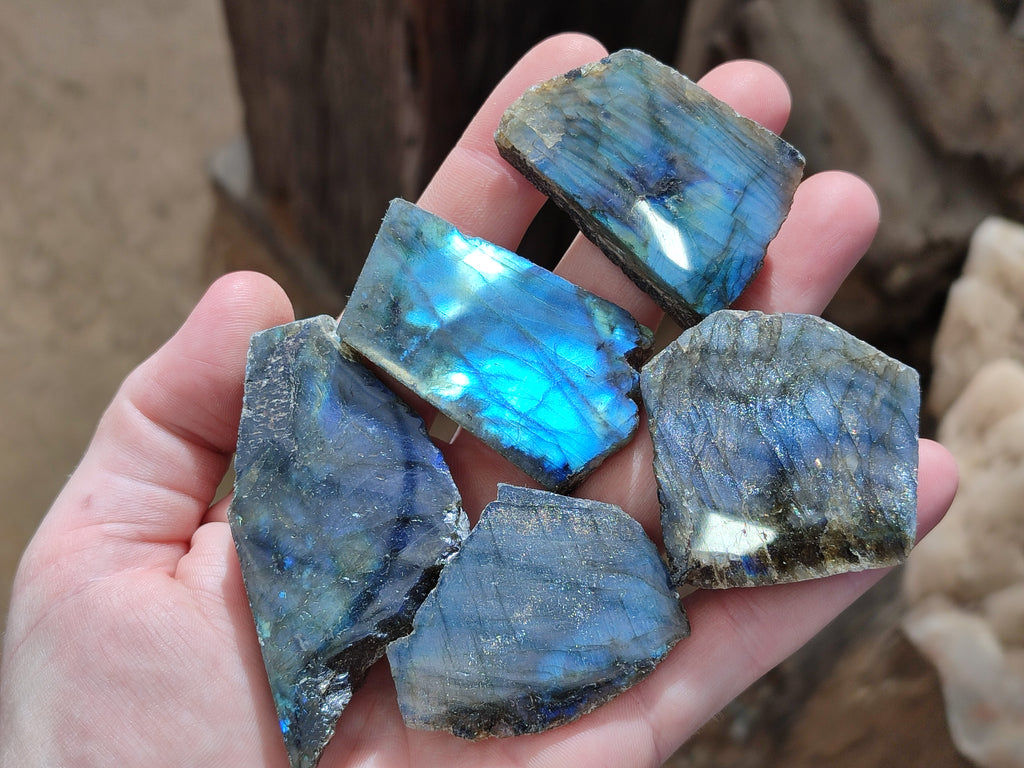 Polished On One Side Labradorite Plates x 35 From Tulear, Madagascar - Toprock Gemstones and Minerals 
