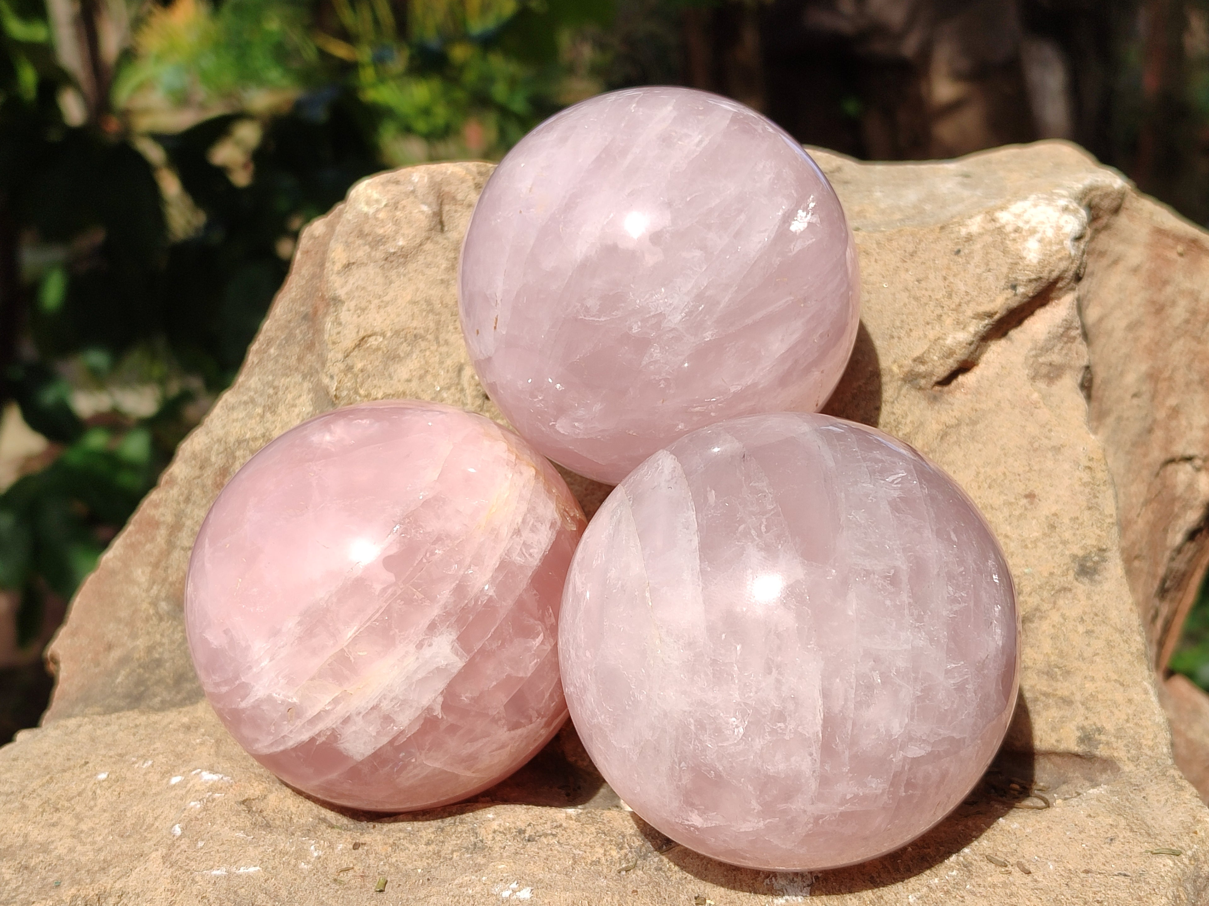 Polished Gemmy Rose Quartz Spheres, 1 with Star/Asterism x 6 From Ambatondrazaka, Madagascar - Toprock Gemstones and Minerals 