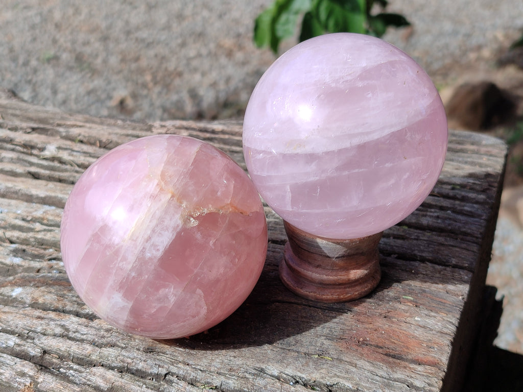 Polished Gemmy Rose Quartz Spheres, 1 with Star/Asterism x 6 From Ambatondrazaka, Madagascar - Toprock Gemstones and Minerals 