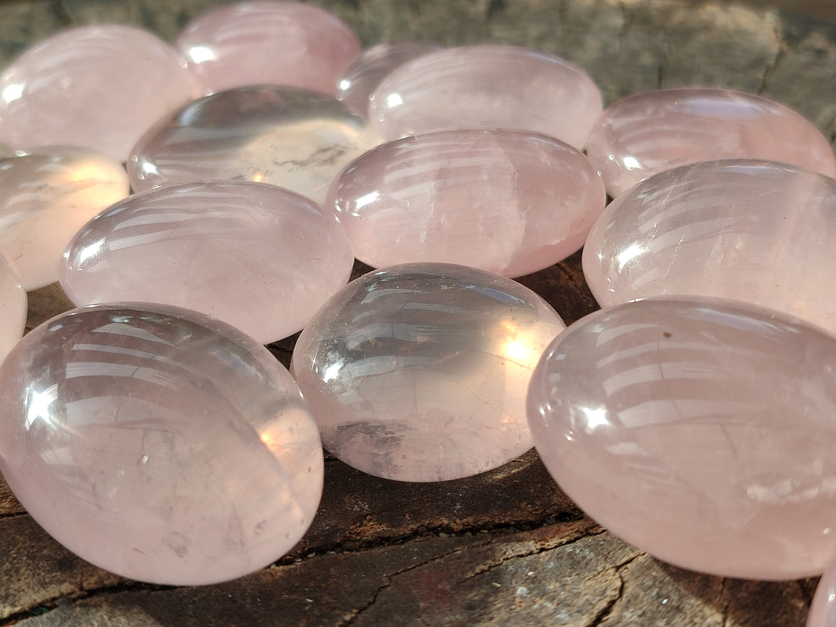 Polished Rose Quartz Palm Stones x 35 From Ambatondrazaka, Madagascar - Toprock Gemstones and Minerals 