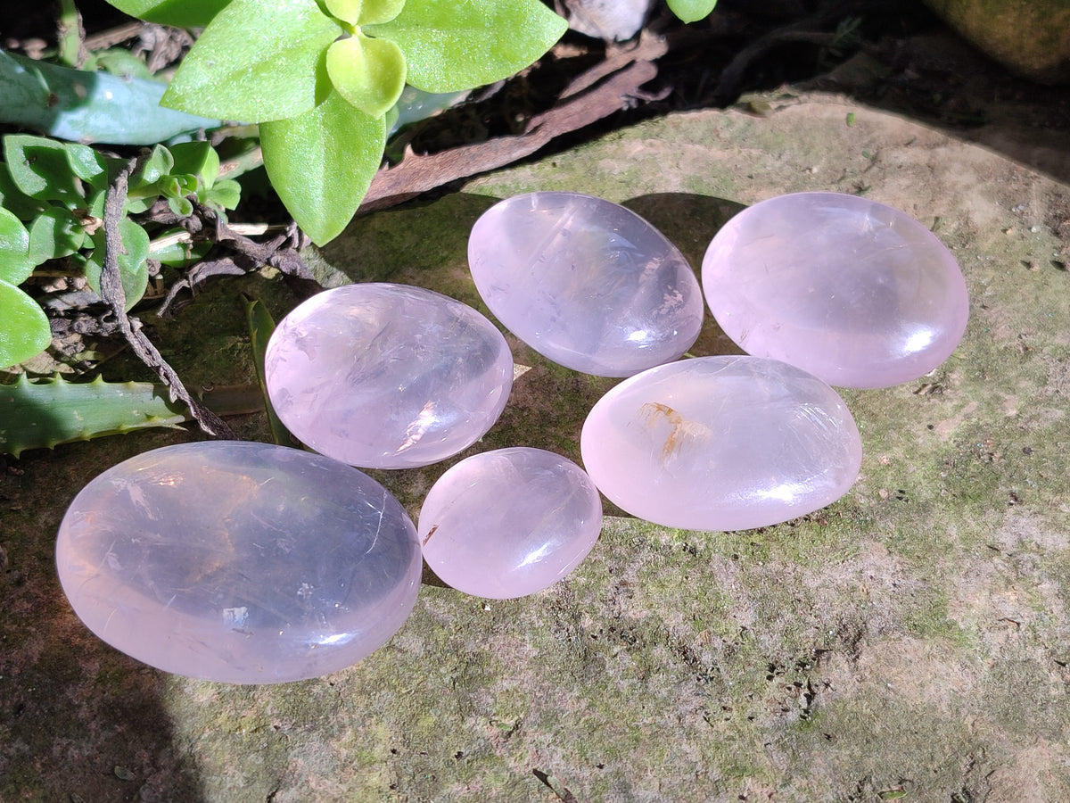 Polished Rose Quartz Palm Stones x 35 From Ambatondrazaka, Madagascar - Toprock Gemstones and Minerals 