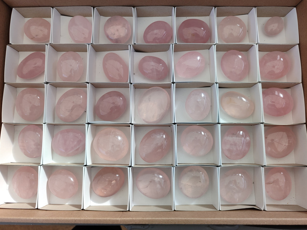 Polished Rose Quartz Palm Stones x 35 From Ambatondrazaka, Madagascar - Toprock Gemstones and Minerals 