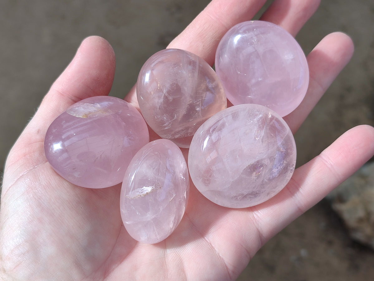 Polished Rose Quartz Palm Stones x 35 From Ambatondrazaka, Madagascar - Toprock Gemstones and Minerals 