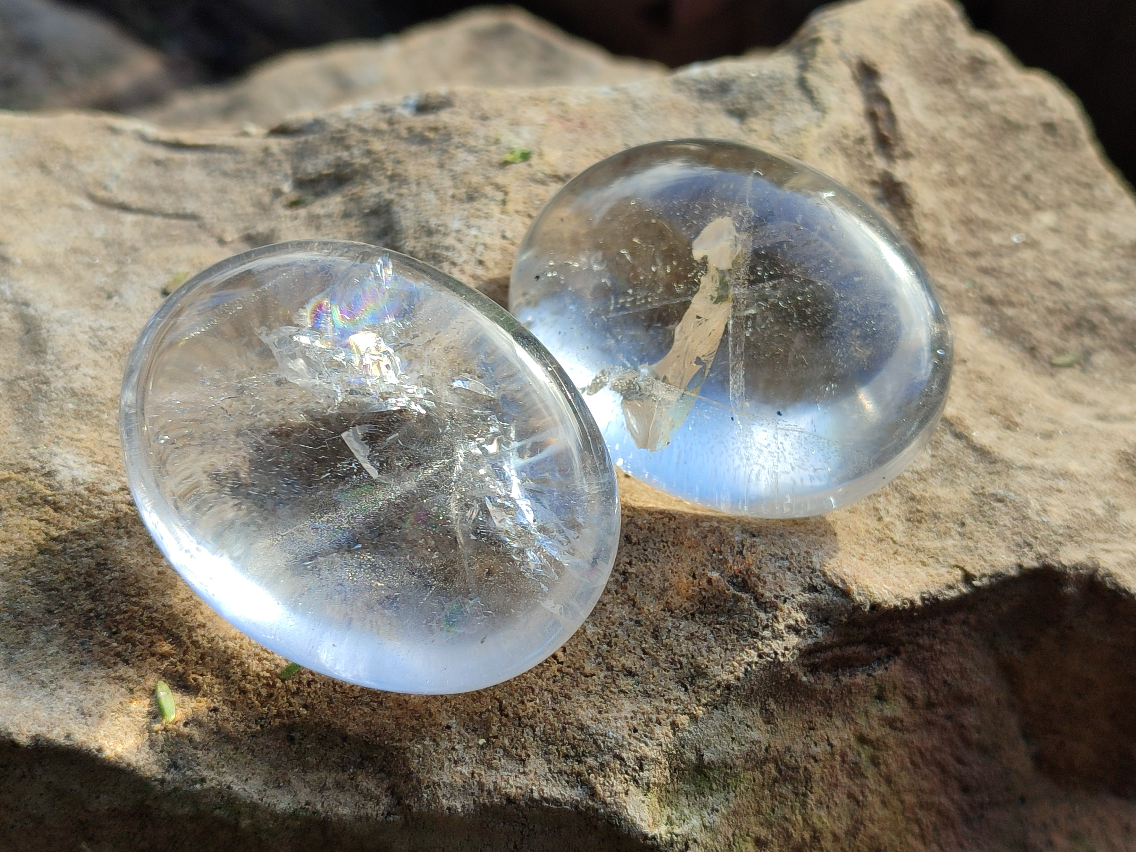 Polished Girasol and Rock Crystal Quartz Palm Stones x 24 From Ambatondrazaka, Madagascar - Toprock Gemstones and Minerals 