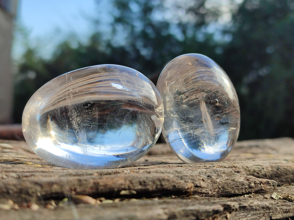 Polished Girasol and Rock Crystal Quartz Palm Stones x 24 From Ambatondrazaka, Madagascar - Toprock Gemstones and Minerals 