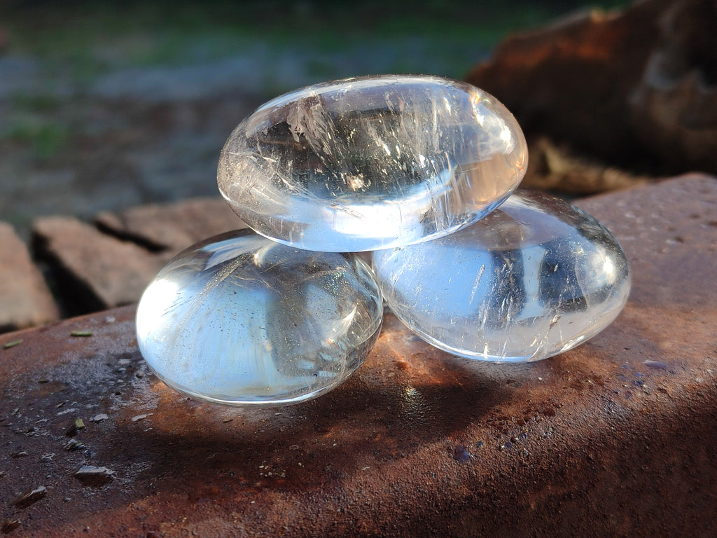 Polished Girasol and Rock Crystal Quartz Palm Stones x 24 From Ambatondrazaka, Madagascar - Toprock Gemstones and Minerals 