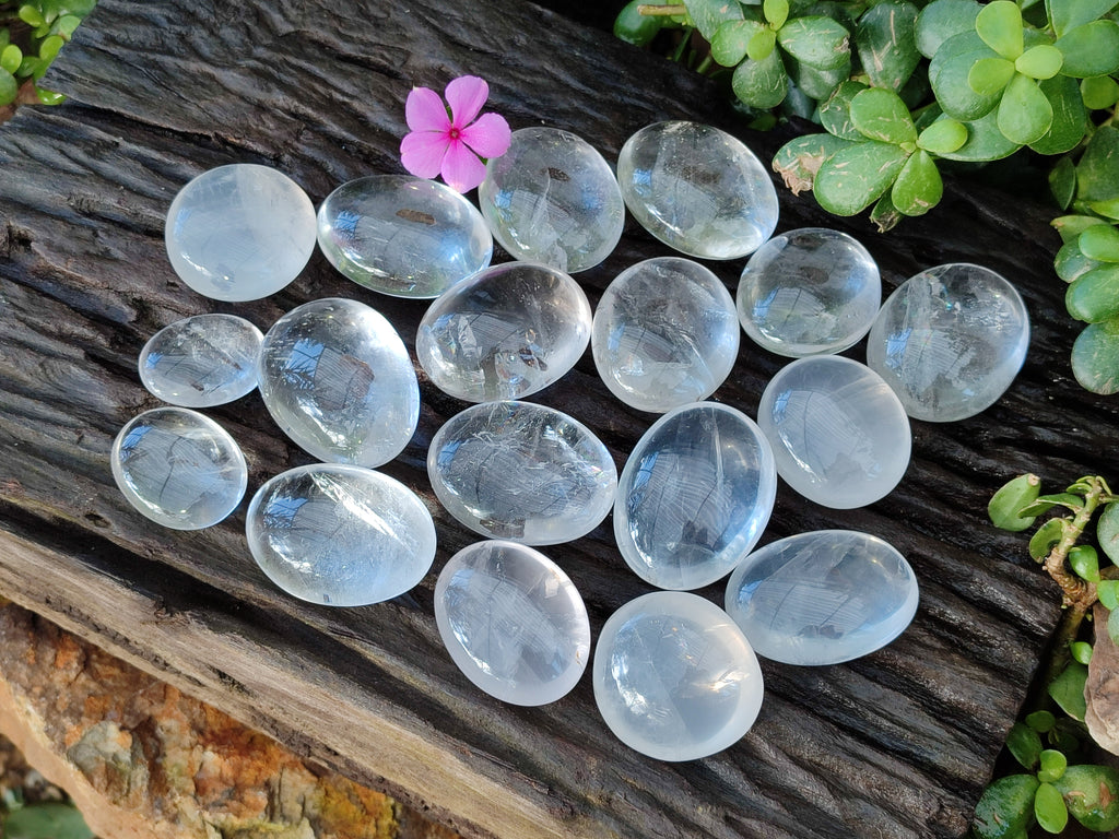 Polished Girasol and Rock Crystal Quartz Palm Stones x 24 From Ambatondrazaka, Madagascar - Toprock Gemstones and Minerals 