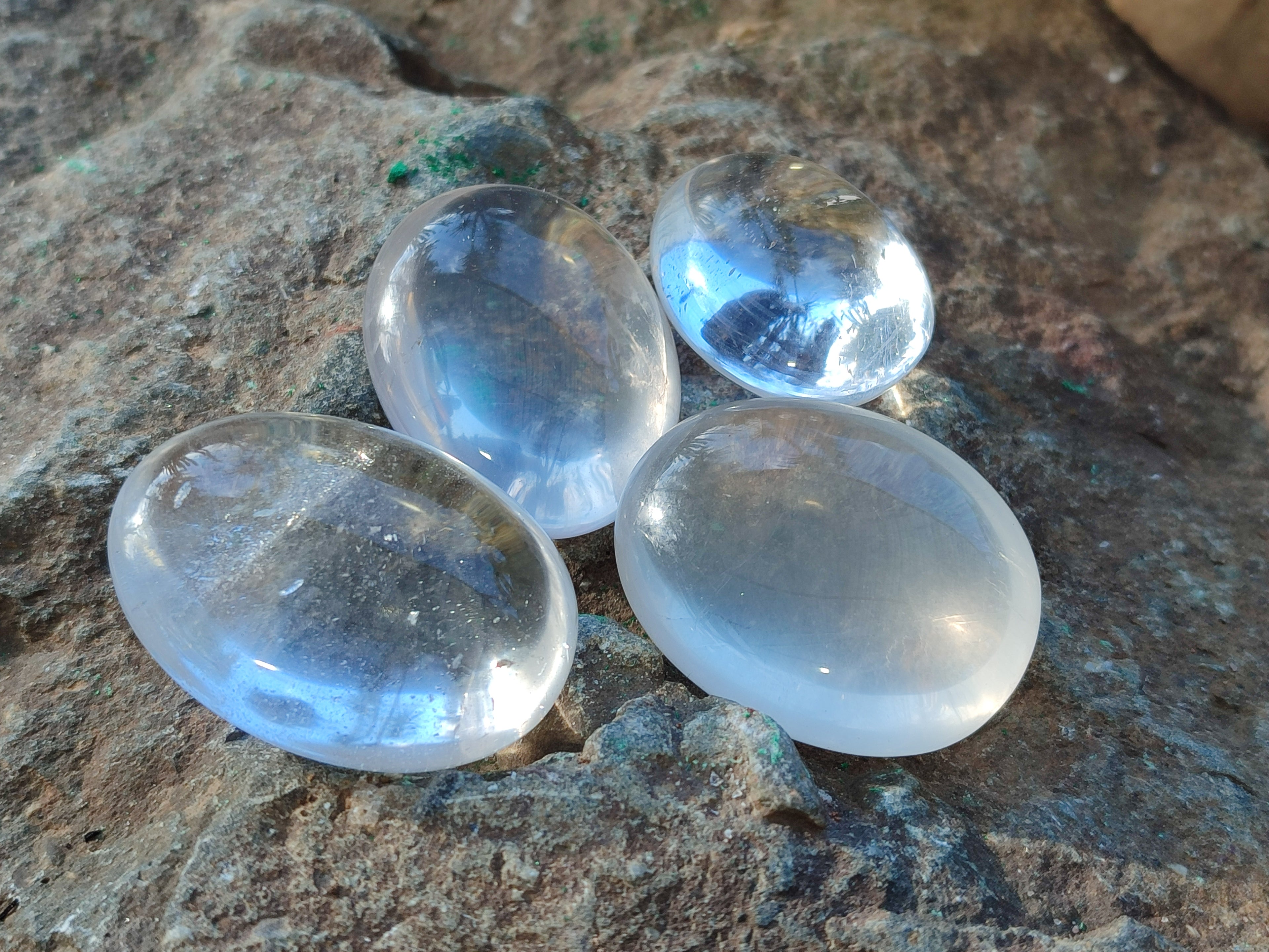 Polished Girasol and Rock Crystal Quartz Palm Stones x 24 From Ambatondrazaka, Madagascar - Toprock Gemstones and Minerals 