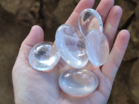 Polished Girasol and Rock Crystal Quartz Palm Stones x 24 From Ambatondrazaka, Madagascar - Toprock Gemstones and Minerals 