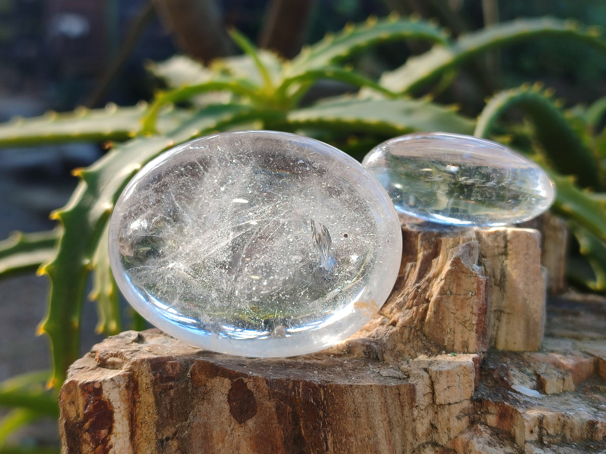 Polished Girasol and Rock Crystal Quartz Palm Stones x 24 From Ambatondrazaka, Madagascar - Toprock Gemstones and Minerals 