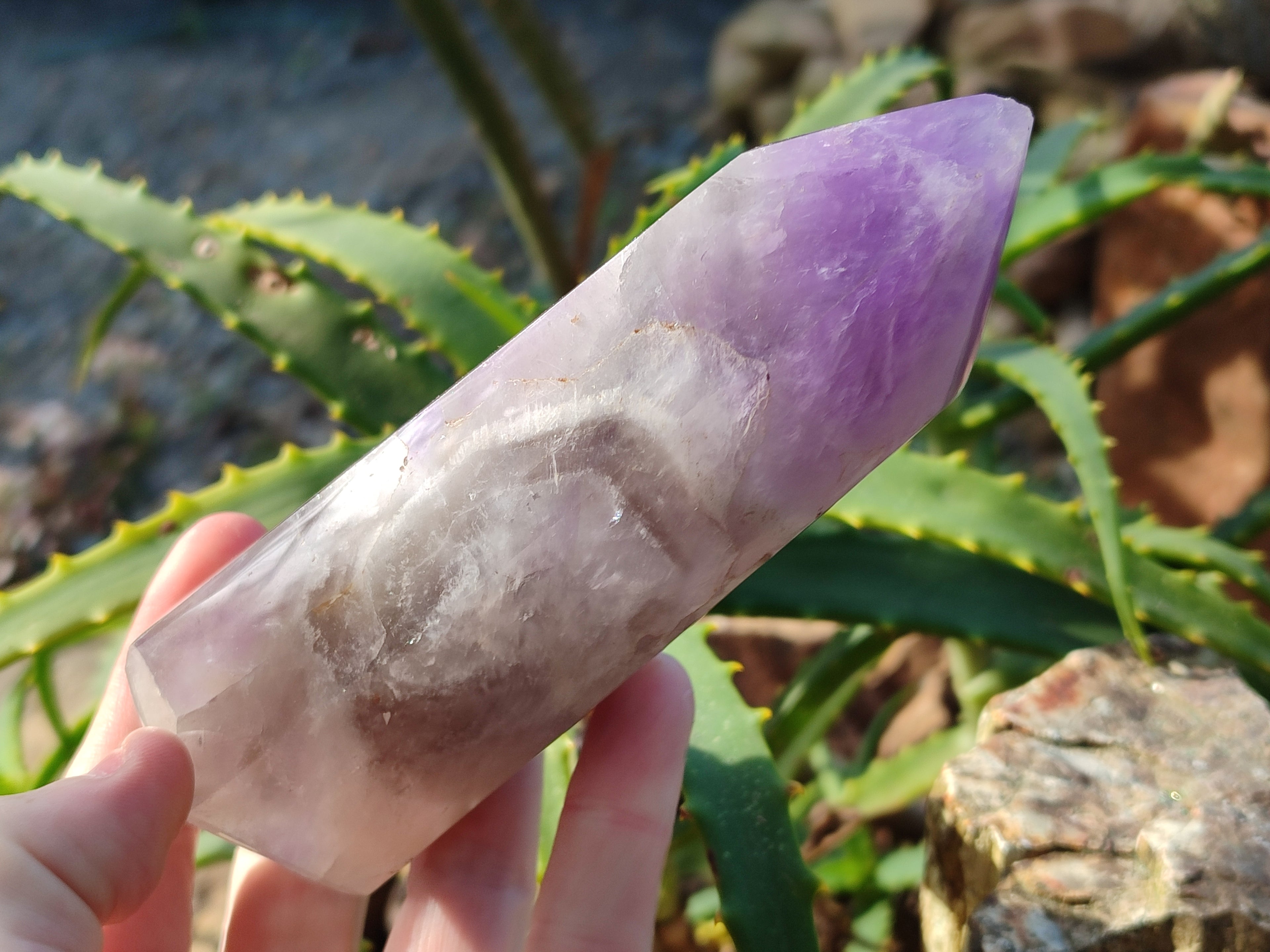 Polished Chevron Amethyst Points x 2 from Ankazobe, Madagascar - Toprock Gemstones and Minerals 