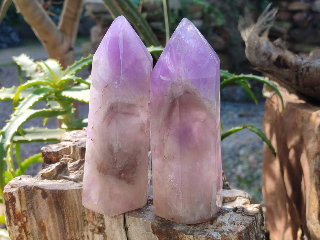 Polished Chevron Amethyst Points x 2 from Ankazobe, Madagascar - Toprock Gemstones and Minerals 