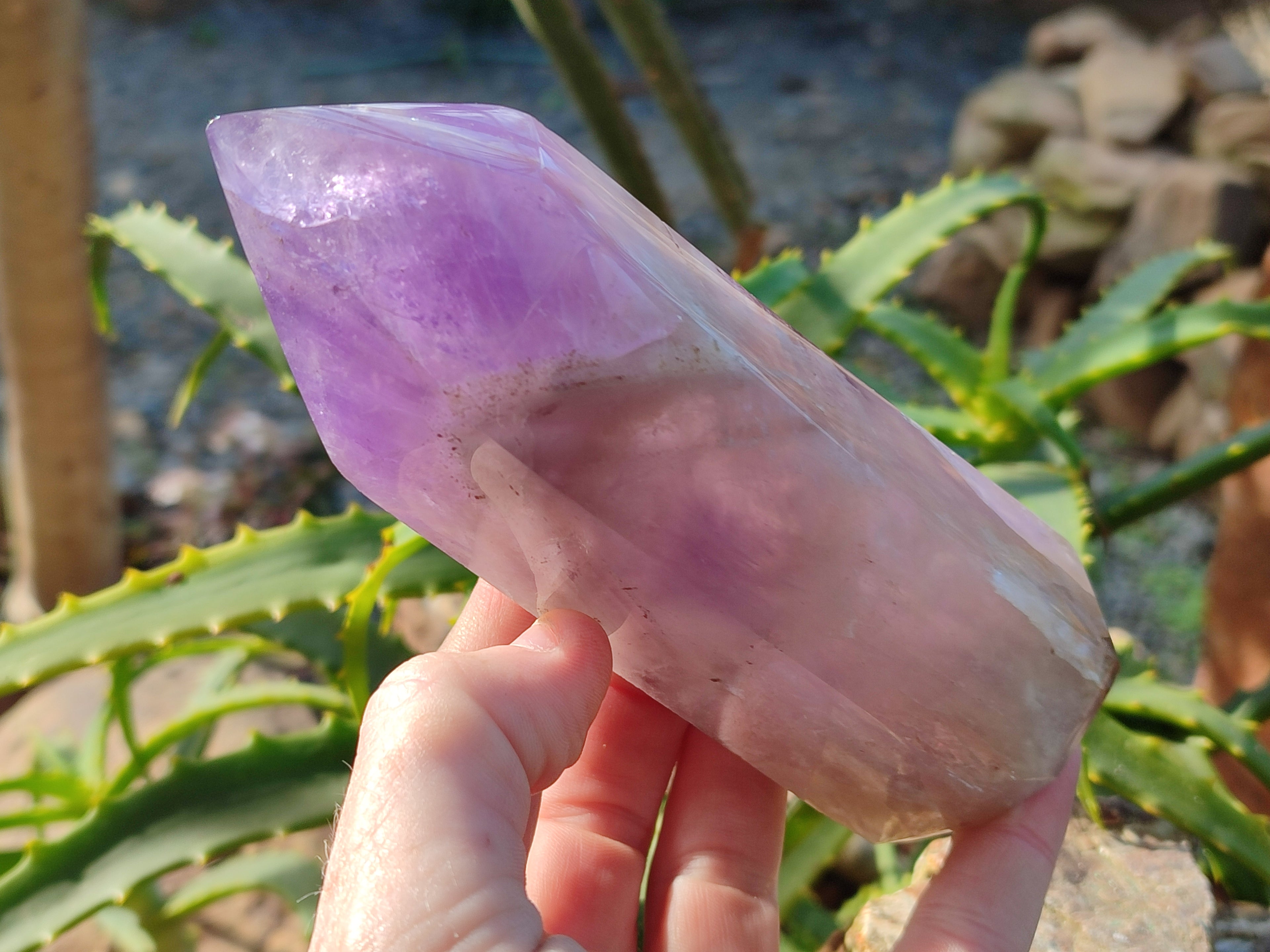 Polished Chevron Amethyst Points x 2 from Ankazobe, Madagascar - Toprock Gemstones and Minerals 