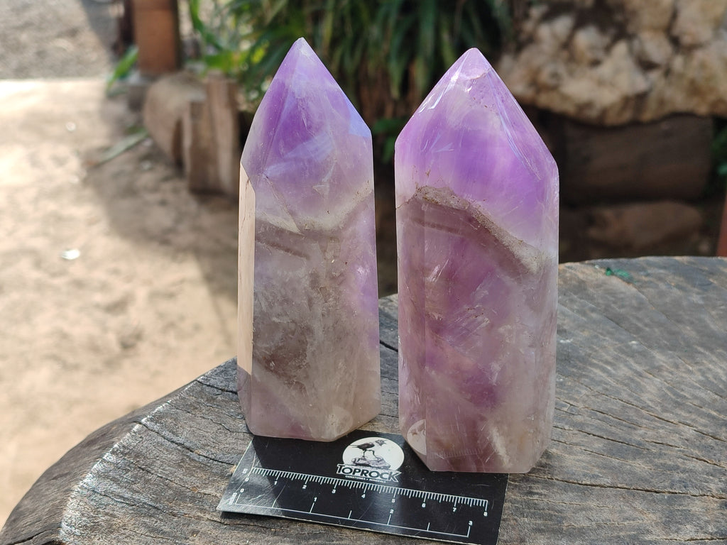 Polished Chevron Amethyst Points x 2 from Ankazobe, Madagascar - Toprock Gemstones and Minerals 
