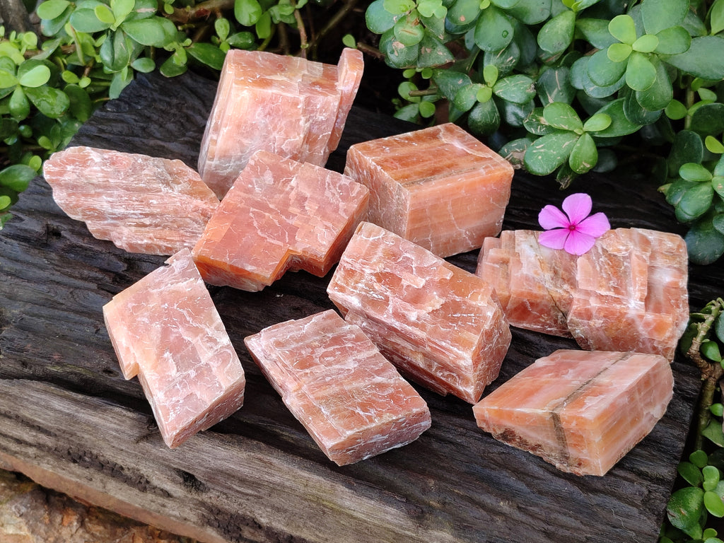 Natural Rhombohedral Sunset Orange Calcite Specimens x 12 From Spitzkop, Namibia - Toprock Gemstones and Minerals 