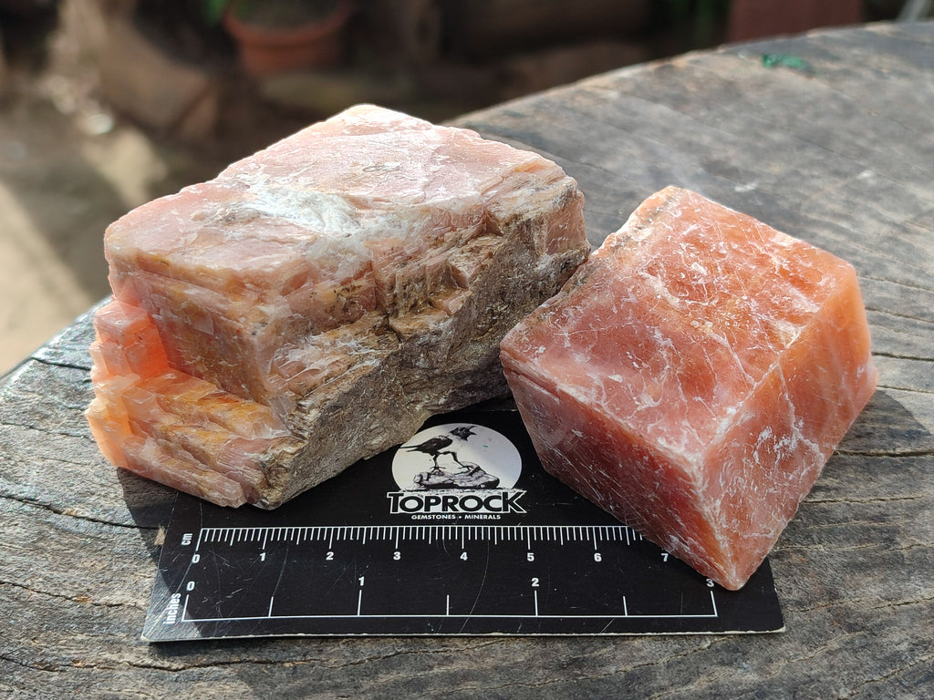 Natural Rhombohedral Sunset Orange Calcite Specimens x 12 From Spitzkop, Namibia - Toprock Gemstones and Minerals 