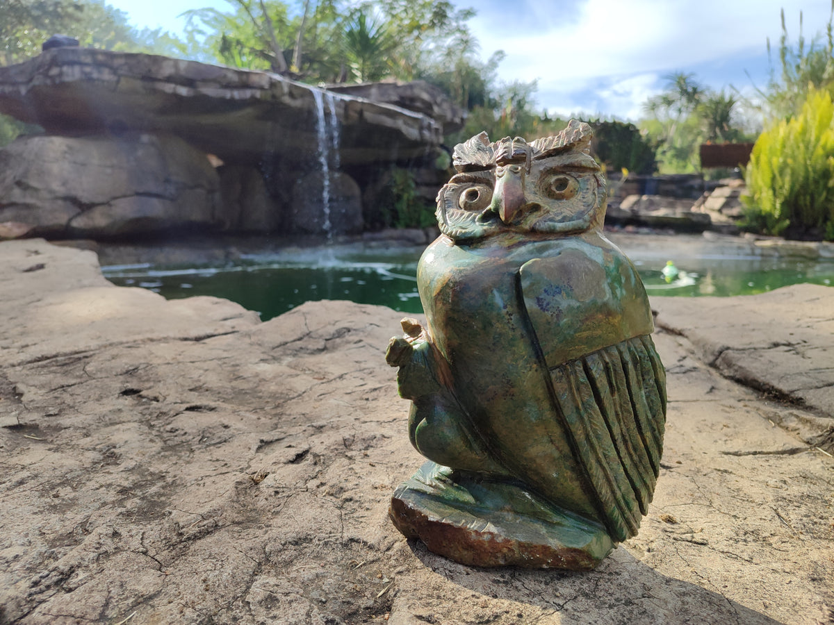 Polished Large Verdite Night Owl Carving x 1 From Zimbabwe - Toprock Gemstones and Minerals 