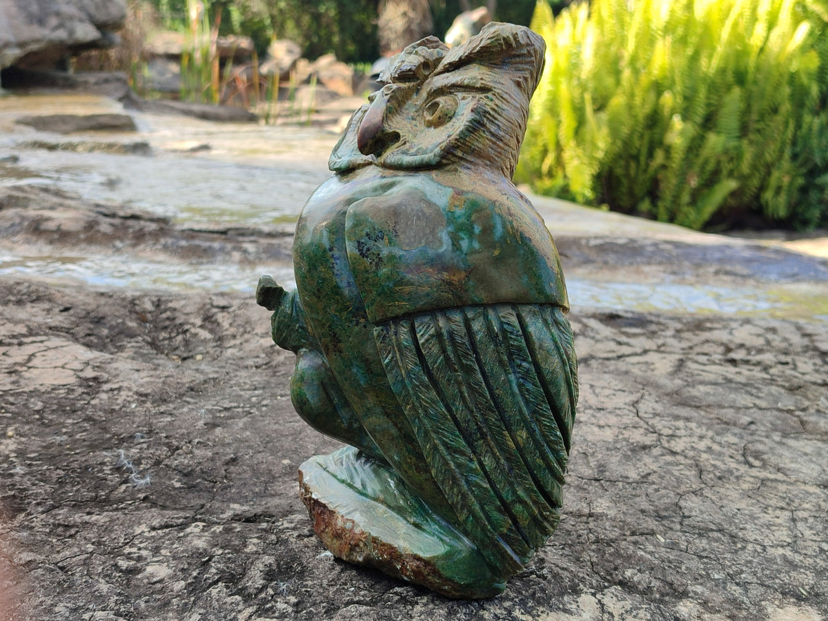 Polished Large Verdite Night Owl Carving x 1 From Zimbabwe - Toprock Gemstones and Minerals 