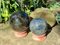 Polished Labradorite Spheres x 2 From Tulear, Madagascar - Toprock Gemstones and Minerals 