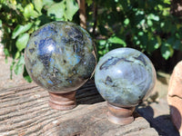 Polished Labradorite Spheres x 2 From Tulear, Madagascar - Toprock Gemstones and Minerals 