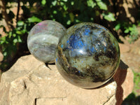 Polished Labradorite Spheres x 2 From Tulear, Madagascar - Toprock Gemstones and Minerals 