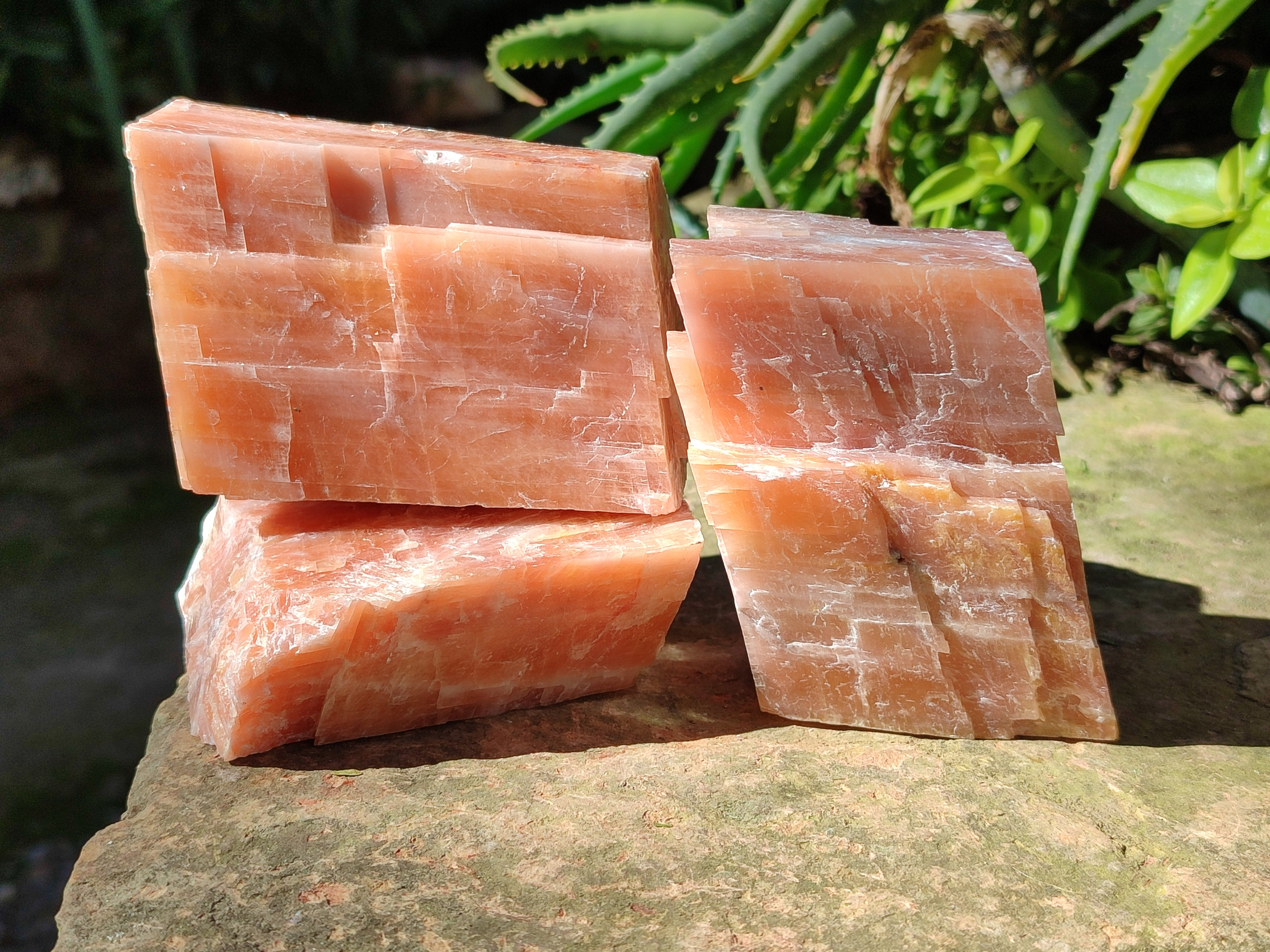Natural Rhombohedral Sunset Orange Calcite Specimens x 4 From Spitzkop, Namibia - Toprock Gemstones and Minerals 