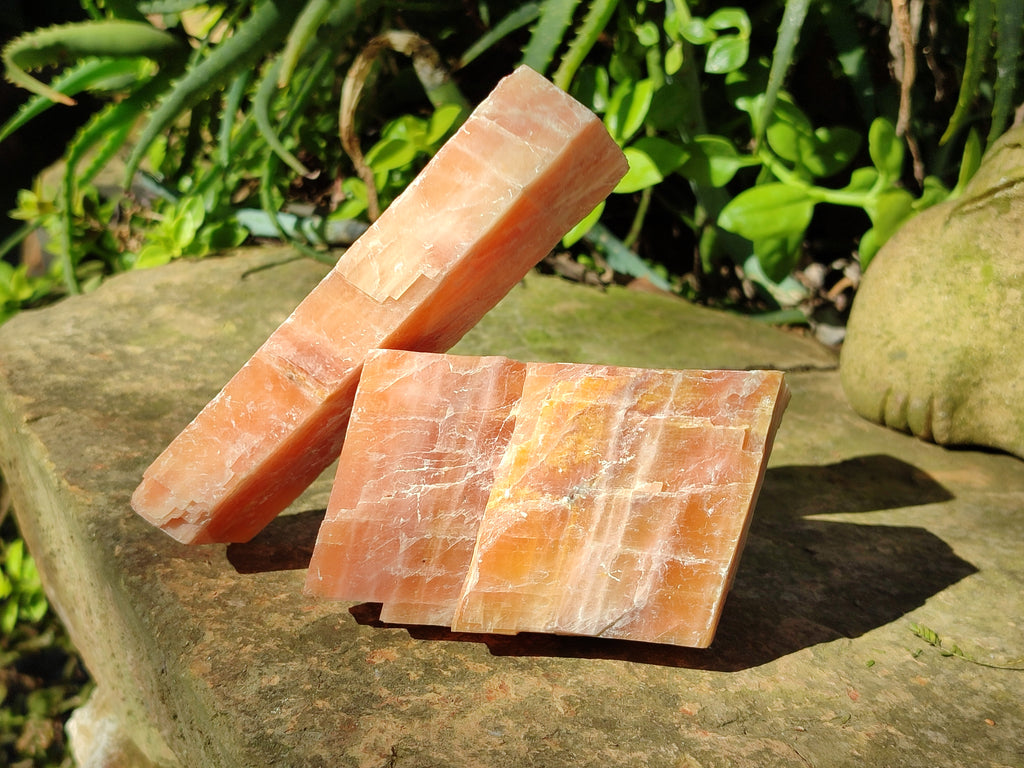 Natural Rhombohedral Sunset Orange Calcite Specimens x 4 From Spitzkop, Namibia - Toprock Gemstones and Minerals 